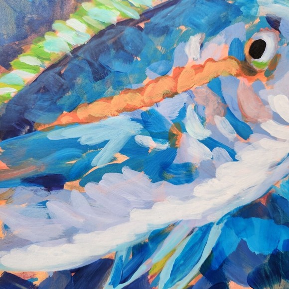 Fish Acrylic Original Painting 9x12 Handmade Paper - Picture 4 of 5